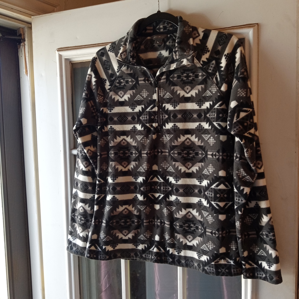 Eddie Bauer Black and White Patterned 1/4 Zip Fleece Women's Size Medium